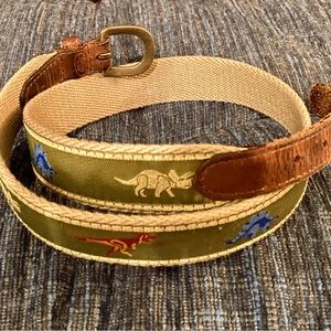 Talbots Kids Canvas Leather Dinosaur Ribbon Belt-Size L Large 32”-Hard To Find!